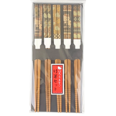Hello Kitty Yosegi Pattern Bamboo Chopsticks 5-piece Set