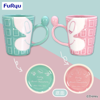 [Get it with a charge] Mickey & Minnie Ruby & Mint Chocolate-style Pair Mug