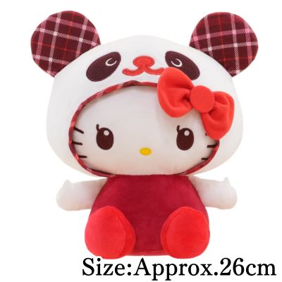 [Red] Panda Hello Kitty Tartan Check Big Plush Toy