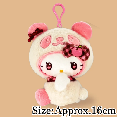 【Pink】Panda Hello Kitty Kurippii Plush ~Fluffy Checkered~